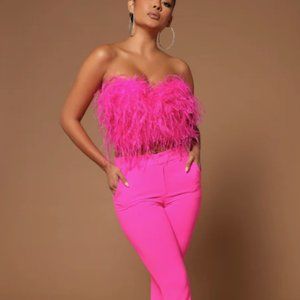 Feathered Crop Top Hot Pink
